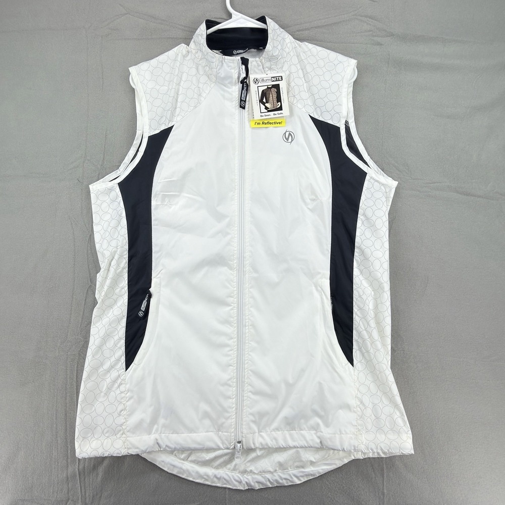 IllumiNITE Reflective Vest Mens Large White Full Zip Vented Running Cycling